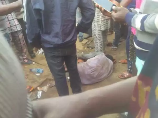 Photo: Suspected Okada Thief Beaten Up By Angry Mob In Lagos